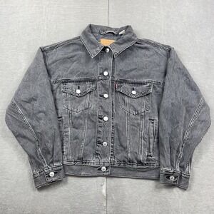 Levis Jacket Womens XS Big E Denim Black Denim Trucker Snap Workwear Type 3‎